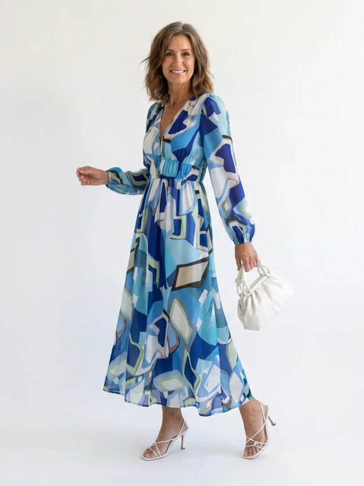Florence - Elegant Women's Maxi Summer Dress with V-Neck and Long Sleeves