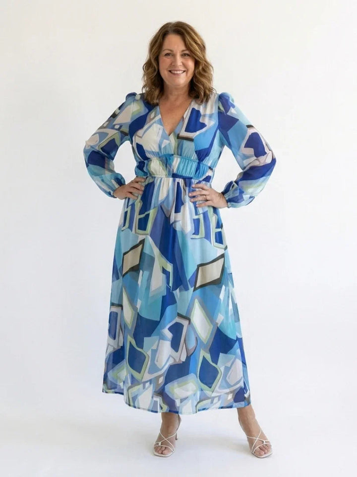 Florence - Elegant Women's Maxi Summer Dress with V-Neck and Long Sleeves