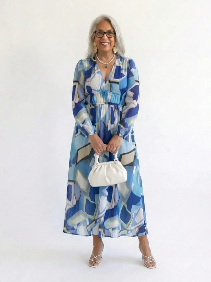 Florence - Elegant Women's Maxi Summer Dress with V-Neck and Long Sleeves