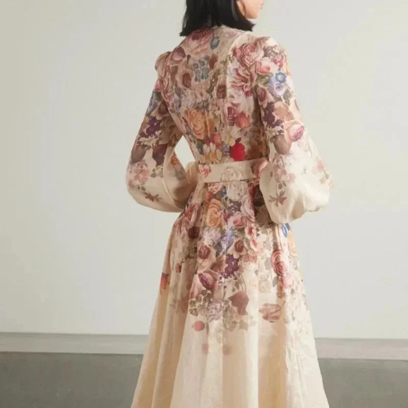 Florence - Elegant Women's Wedding Guest Midi Dress with Balloon Sleeves and Floral Print