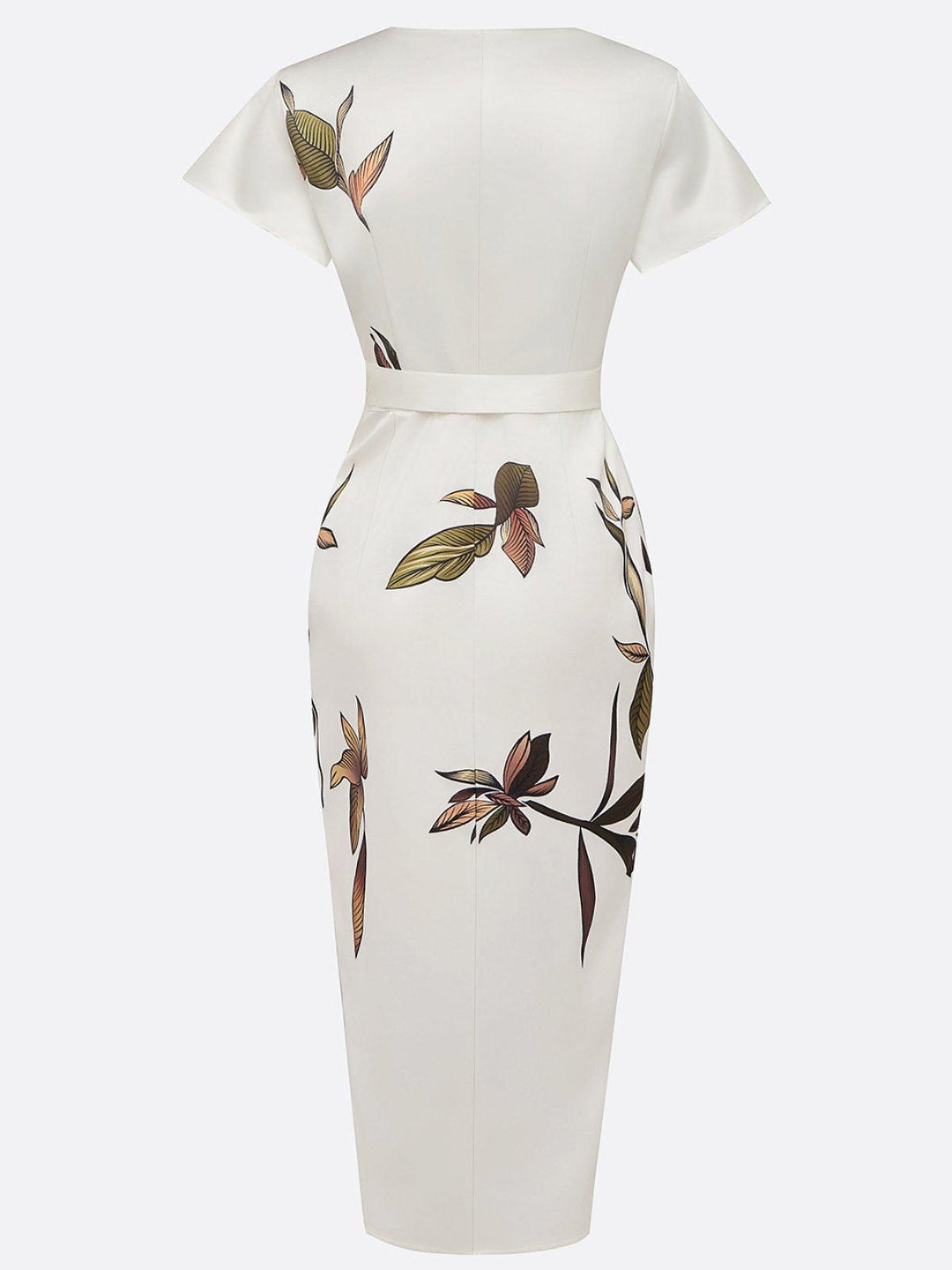 Florence - Elegant Women's Wedding Guest Midi Dress with Deep V Neck and Bow Tie Waist