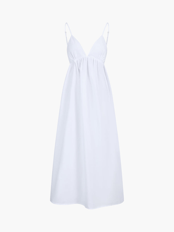 Florence - Flowy Women's Maxi Dress with Deep V-Neck and Open Back Detail