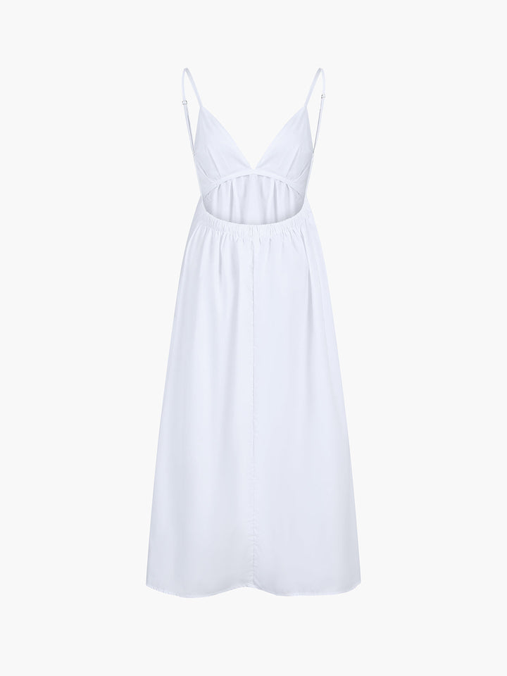 Florence - Flowy Women's Maxi Dress with Deep V-Neck and Open Back Detail