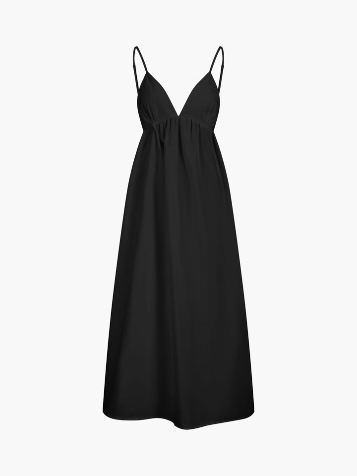 Florence - Flowy Women's Maxi Dress with Deep V-Neck and Open Back Detail