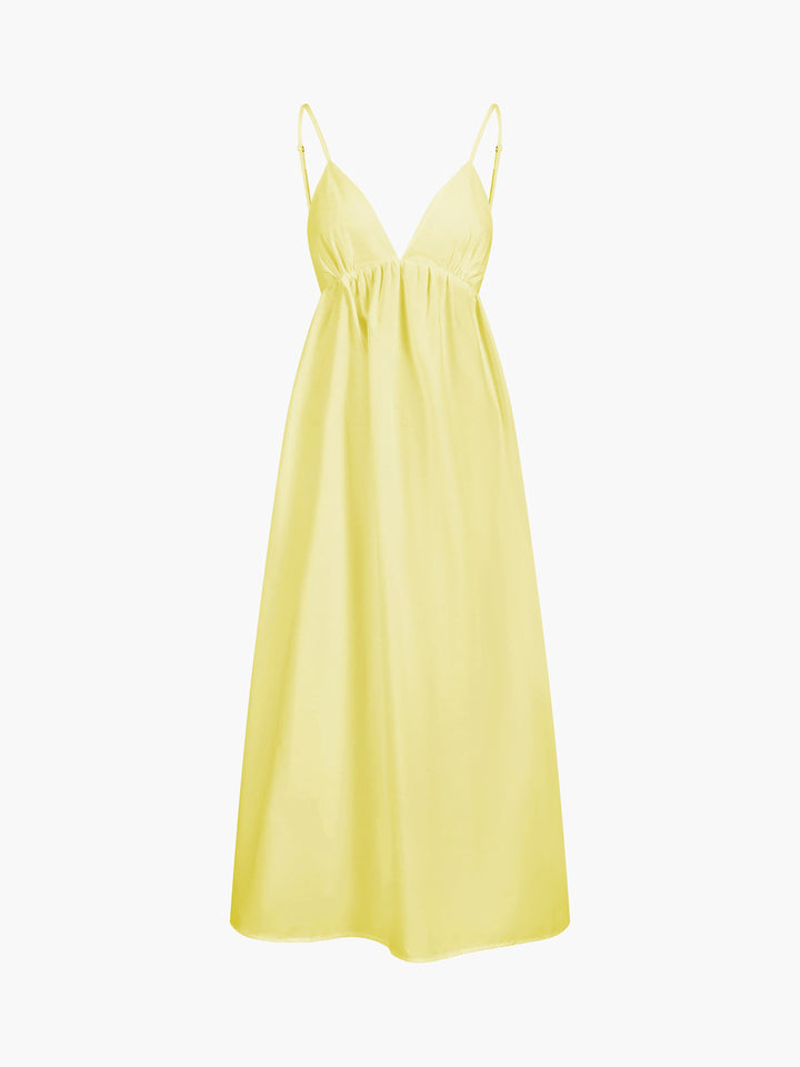 Florence - Flowy Women's Maxi Dress with Deep V-Neck and Open Back Detail