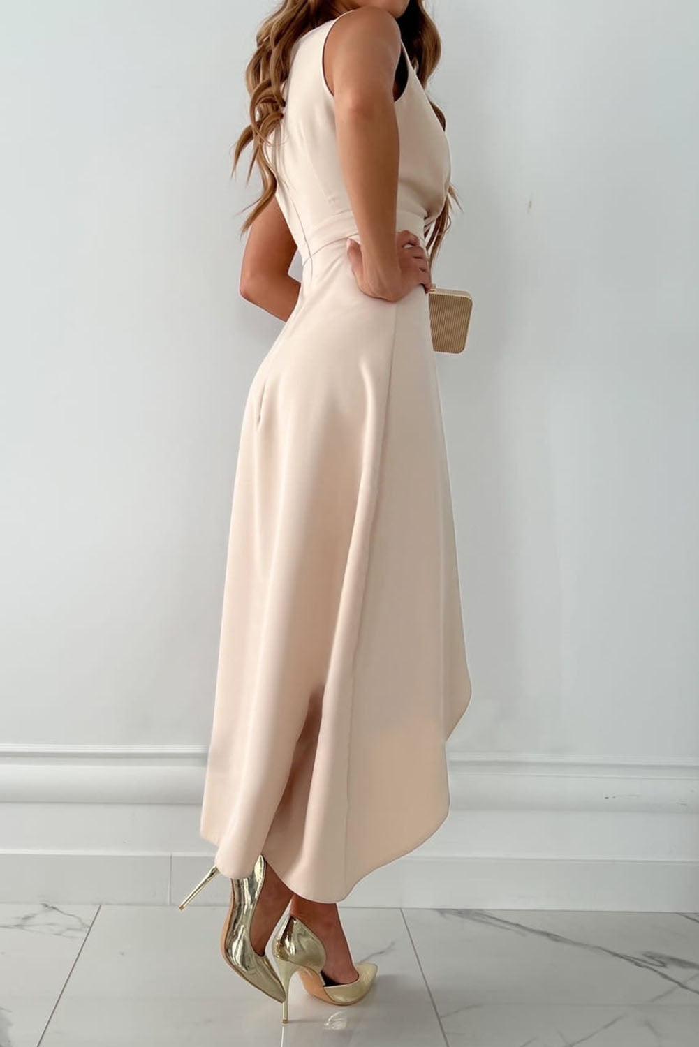 Florence - Formal Women's Wedding Guest Dress with Wrap V Neckline and Ruffle Hem