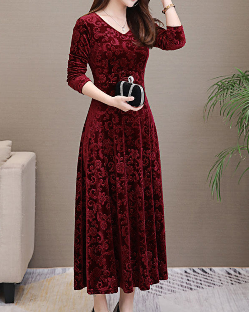 Florence - Formal Women's Wedding Guest Midi Dress with V-Neck and Three-Quarter Sleeves
