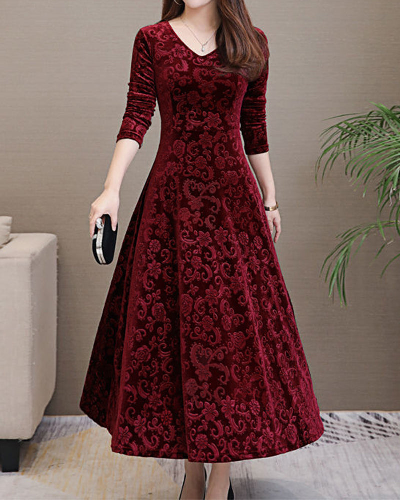 Florence - Formal Women's Wedding Guest Midi Dress with V-Neck and Three-Quarter Sleeves