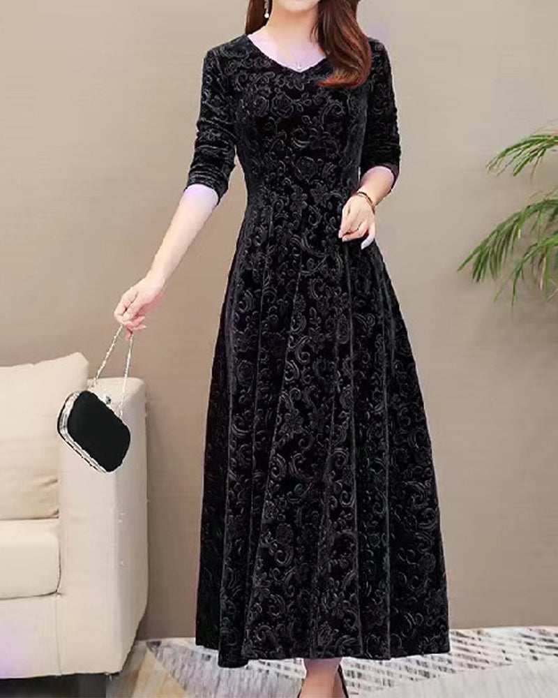 Florence - Formal Women's Wedding Guest Midi Dress with V-Neck and Three-Quarter Sleeves