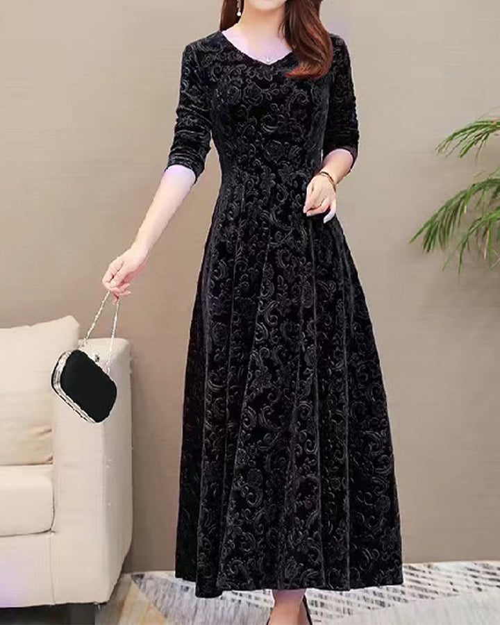 Florence - Formal Women's Wedding Guest Midi Dress with V-Neck and Three-Quarter Sleeves
