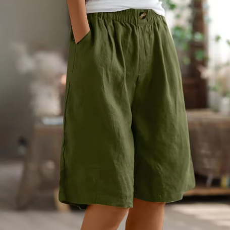 Florence - Relaxed Women's Linen Shorts with Elastic Waist and Side Pockets