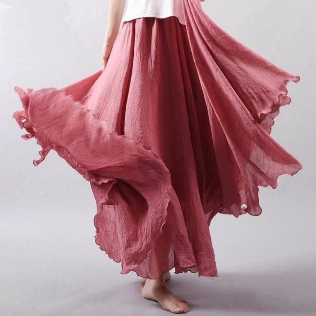 Florence - Vintage Women's Linen Maxi Skirt with Scalloped Hem