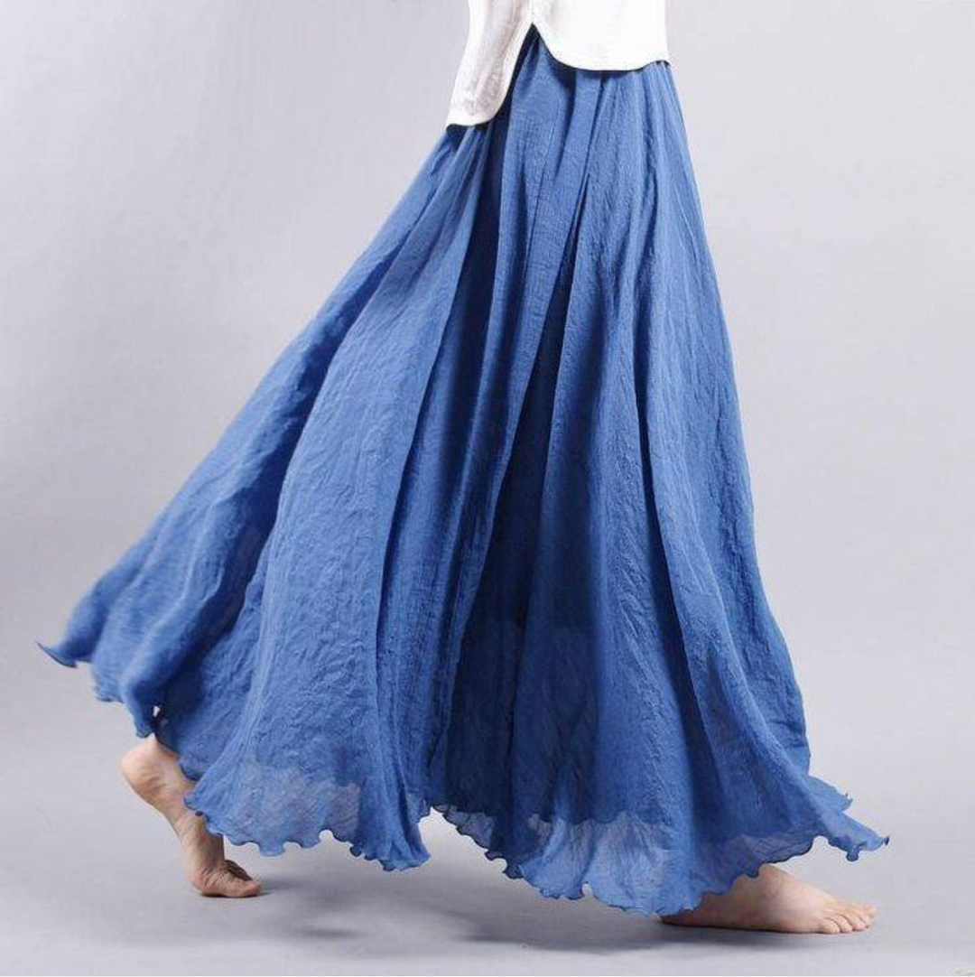 Florence - Vintage Women's Linen Maxi Skirt with Scalloped Hem