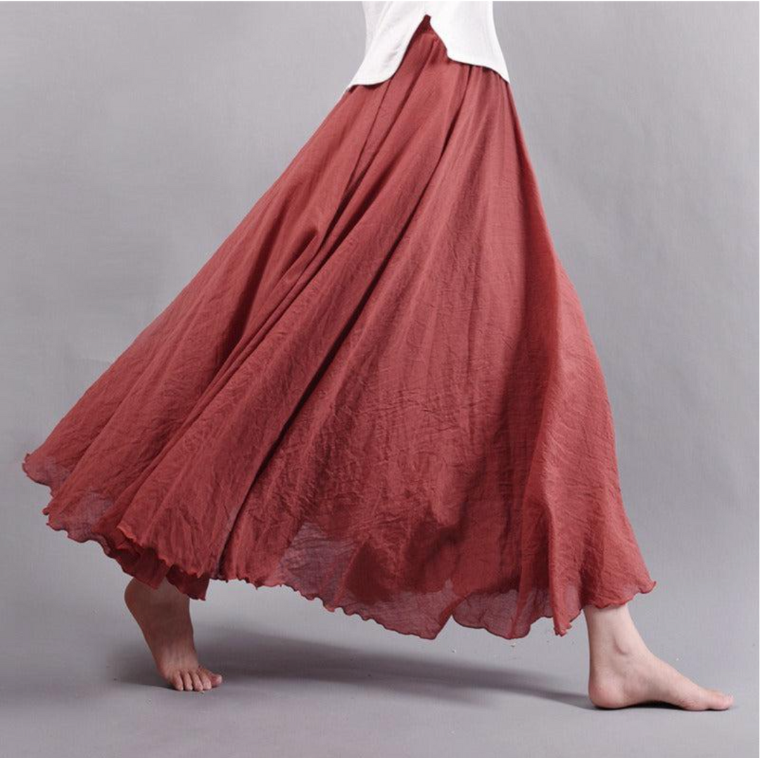 Florence - Vintage Women's Linen Maxi Skirt with Scalloped Hem