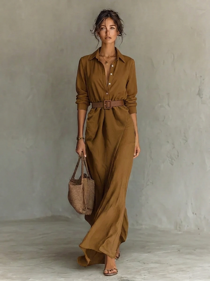 Florence - Women's maxi dress with long sleeve turtleneck and asymmetric hem