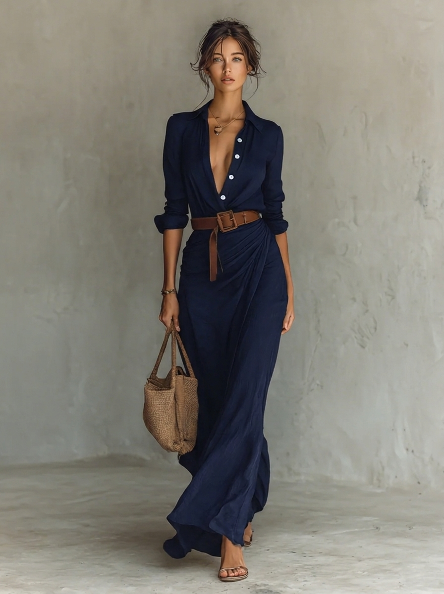 Florence - Women's maxi dress with long sleeve turtleneck and asymmetric hem