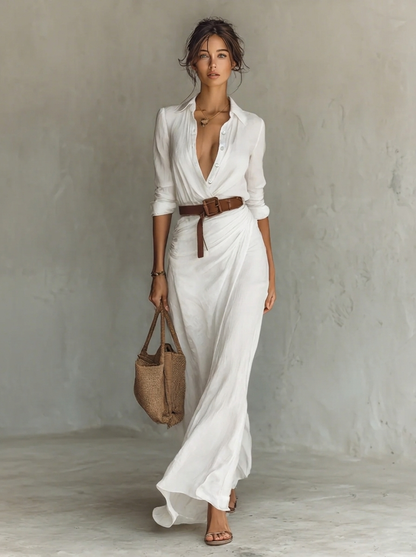 Florence - Women's maxi dress with long sleeve turtleneck and asymmetric hem