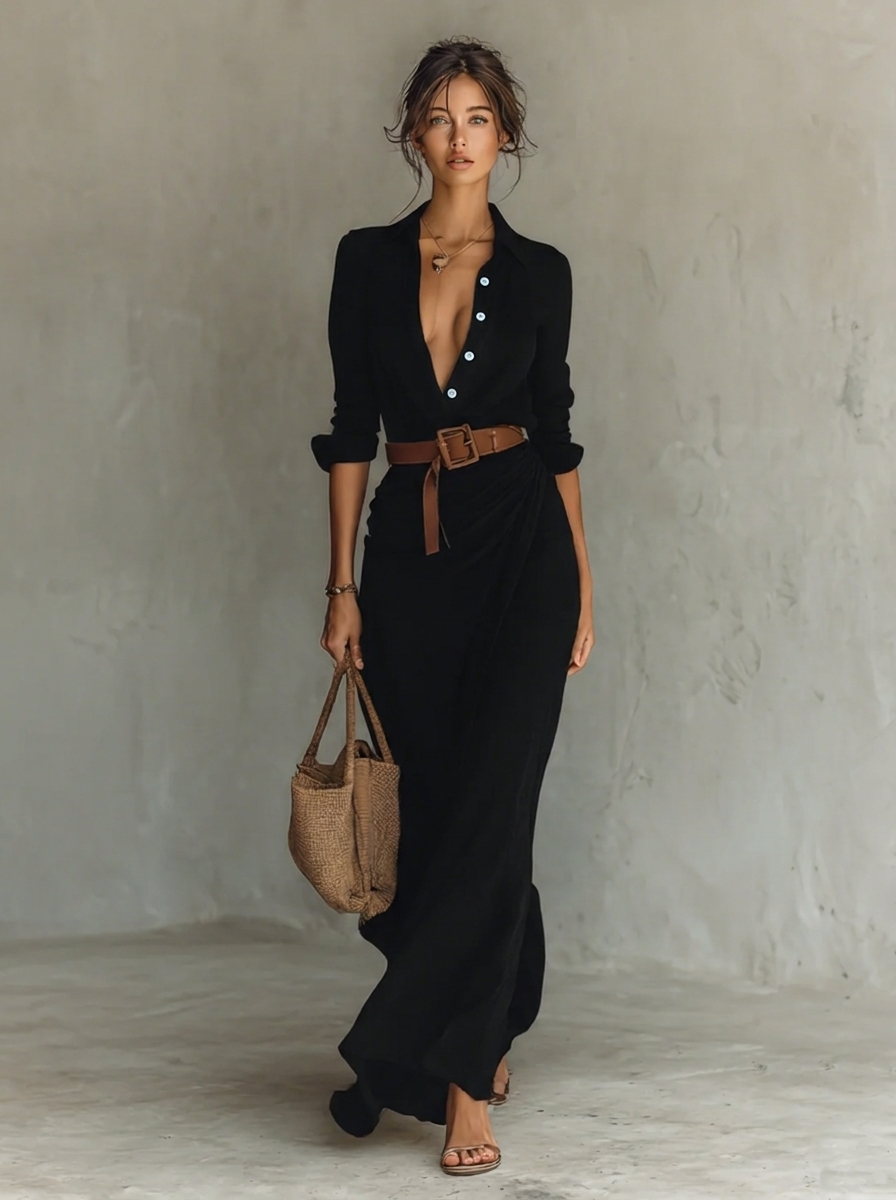 Florence - Women's maxi dress with long sleeve turtleneck and asymmetric hem