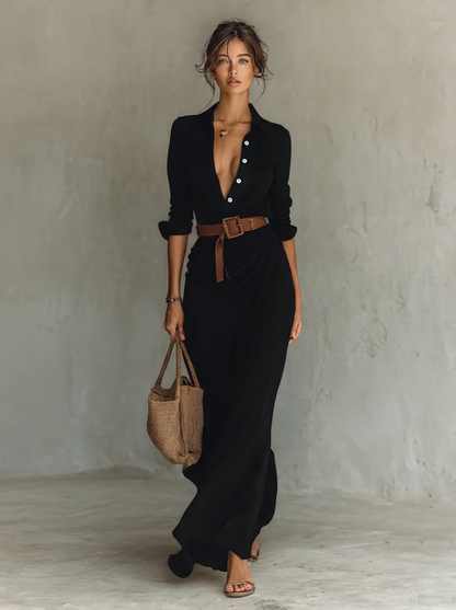 Florence - Women's maxi dress with long sleeve turtleneck and asymmetric hem