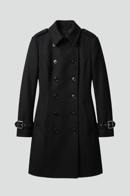 Florence - Women's Winter Coat Double Breasted Longline with Buckle Cuffs