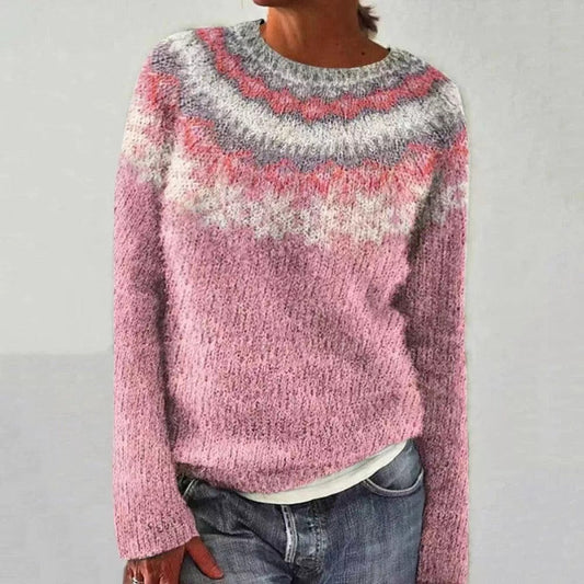 Florence - Women's knitted christmas jumper with fair isle yoke and crew neck