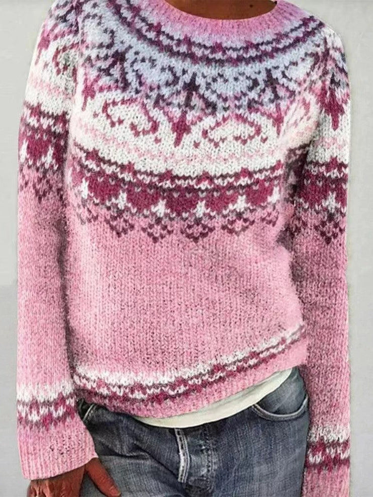 Florence - Women's knitted christmas jumper with fair isle yoke and crew neck