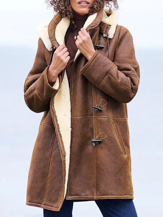Florence - Women's long hooded winter coat with warm fleece lining and toggles