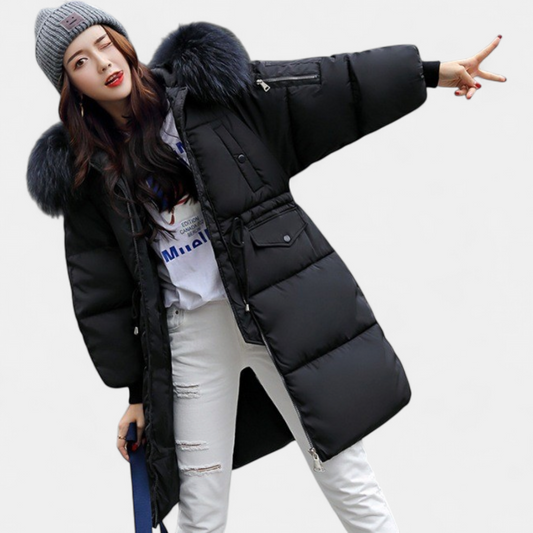 Florence - Women’s long winter puffer coat with hood and drawstring waist