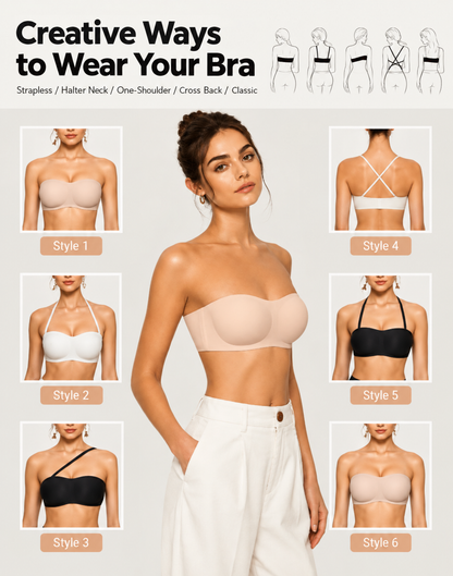 Florence - Women's strapless comfort bra with moulded cups and sweetheart neck