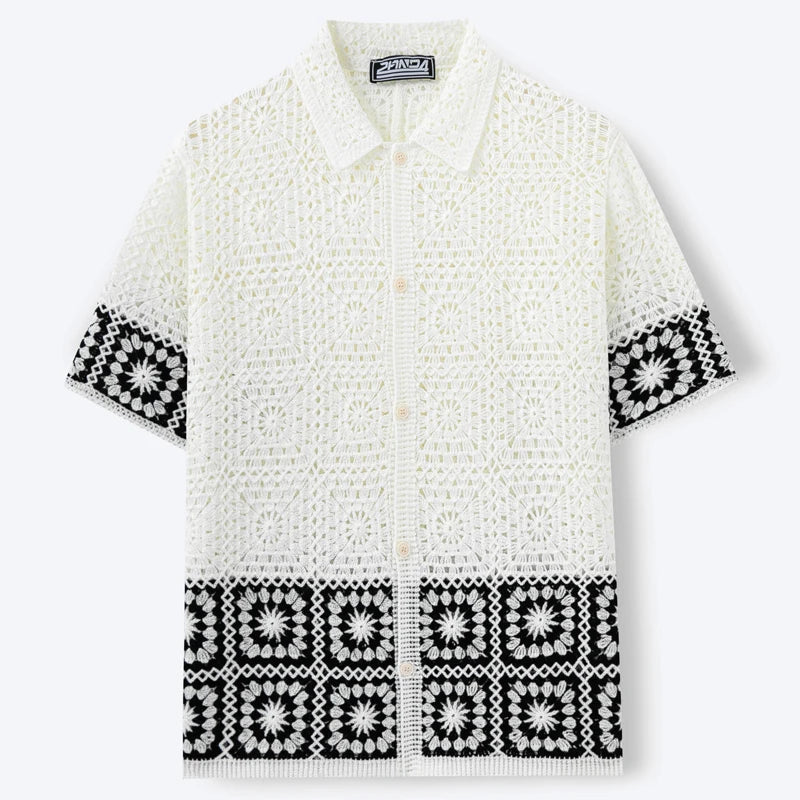 Freddie - Boho Men's Summer Shirt with Crochet Detail and Short Sleeves