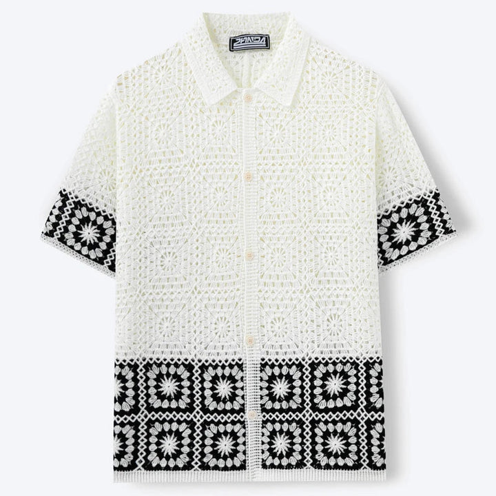 Freddie - Boho Men's Summer Shirt with Crochet Detail and Short Sleeves