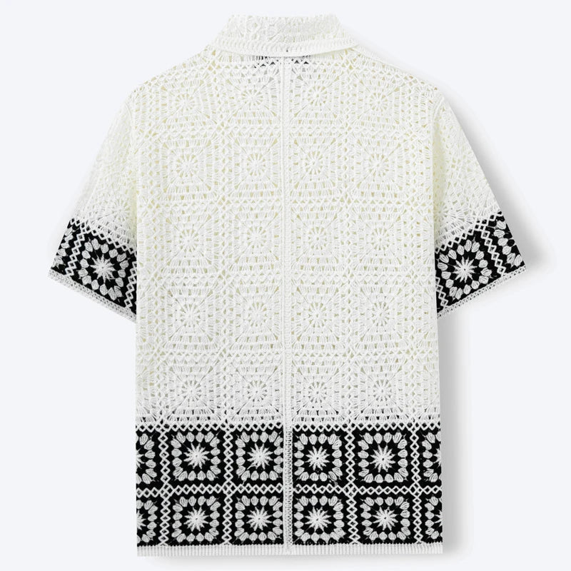 Freddie - Boho Men's Summer Shirt with Crochet Detail and Short Sleeves