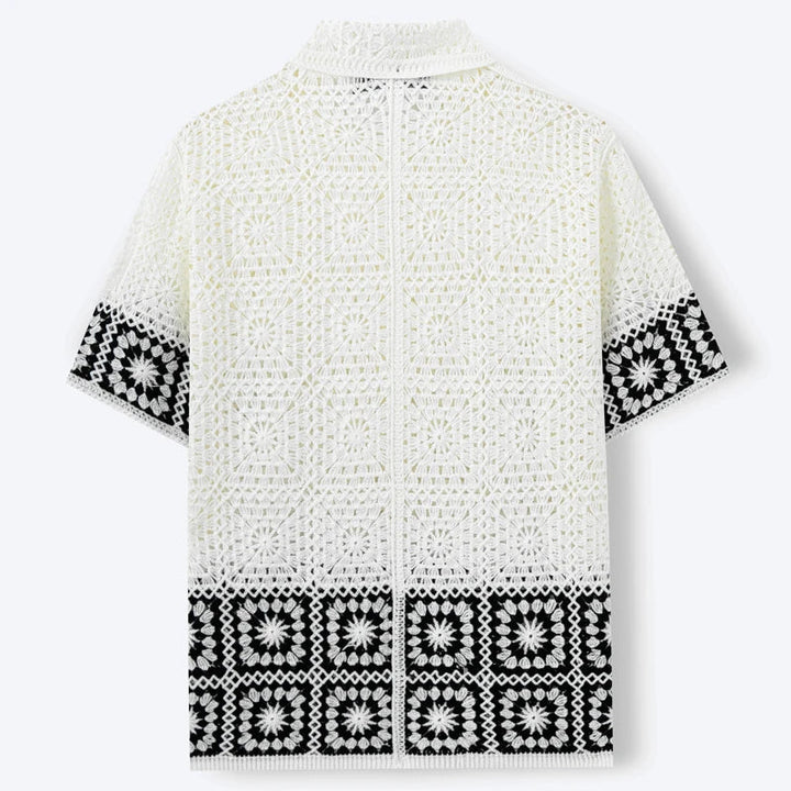 Freddie - Boho Men's Summer Shirt with Crochet Detail and Short Sleeves