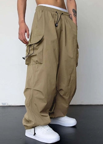 Freddie - Men's wide leg cargo trousers with elastic waist and toggle hems