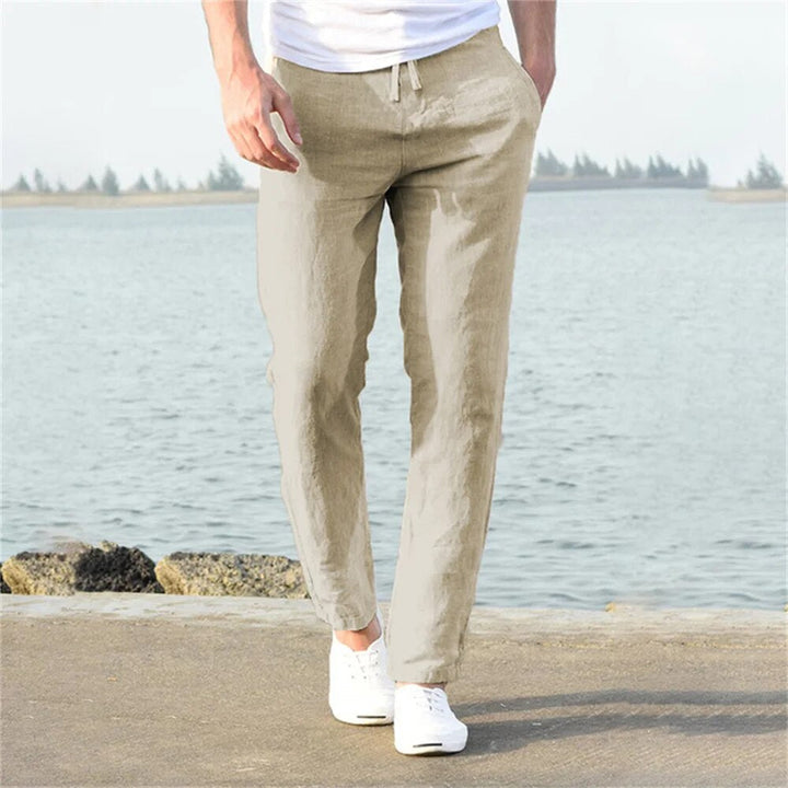 Freddie - Smart Men's Linen Trousers with Drawstring Waist and Straight Leg Fit
