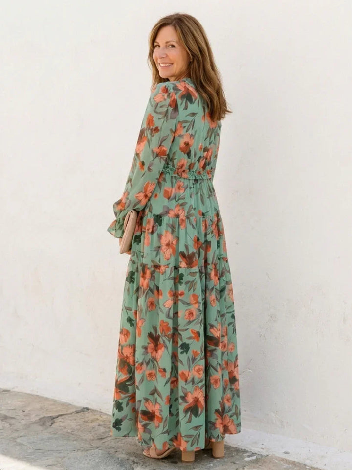 Freya - Boho Plus Size Maxi Dress for Women with Tiered Skirt and Long Sleeves