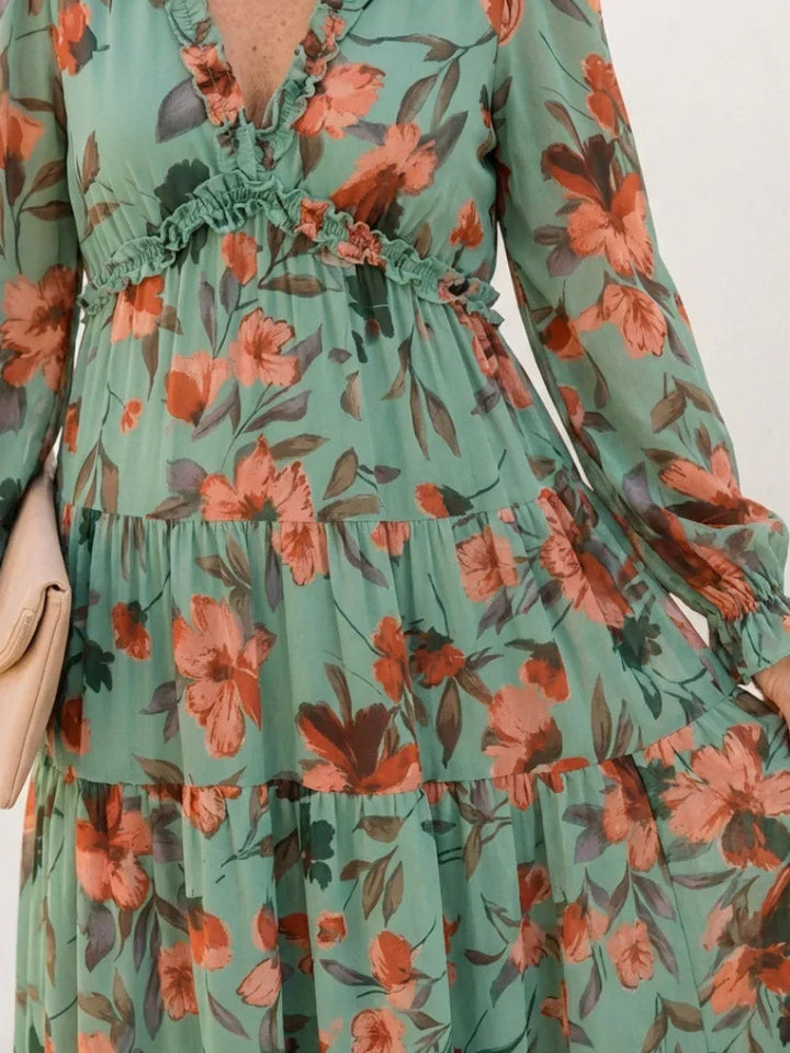 Freya - Boho Plus Size Maxi Dress for Women with Tiered Skirt and Long Sleeves