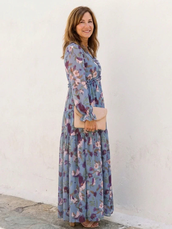 Freya - Boho Plus Size Maxi Dress for Women with Tiered Skirt and Long Sleeves