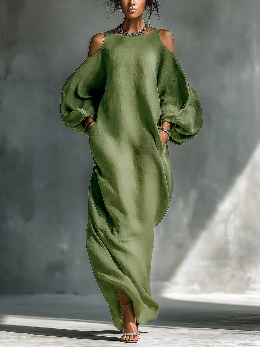 Freya - Boho Women's Long Sleeve Wedding Guest Maxi Dress with Cold Shoulder Sleeves