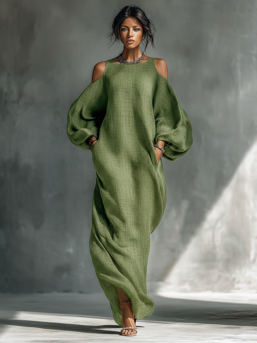 Freya - Boho Women's Long Sleeve Wedding Guest Maxi Dress with Cold Shoulder Sleeves