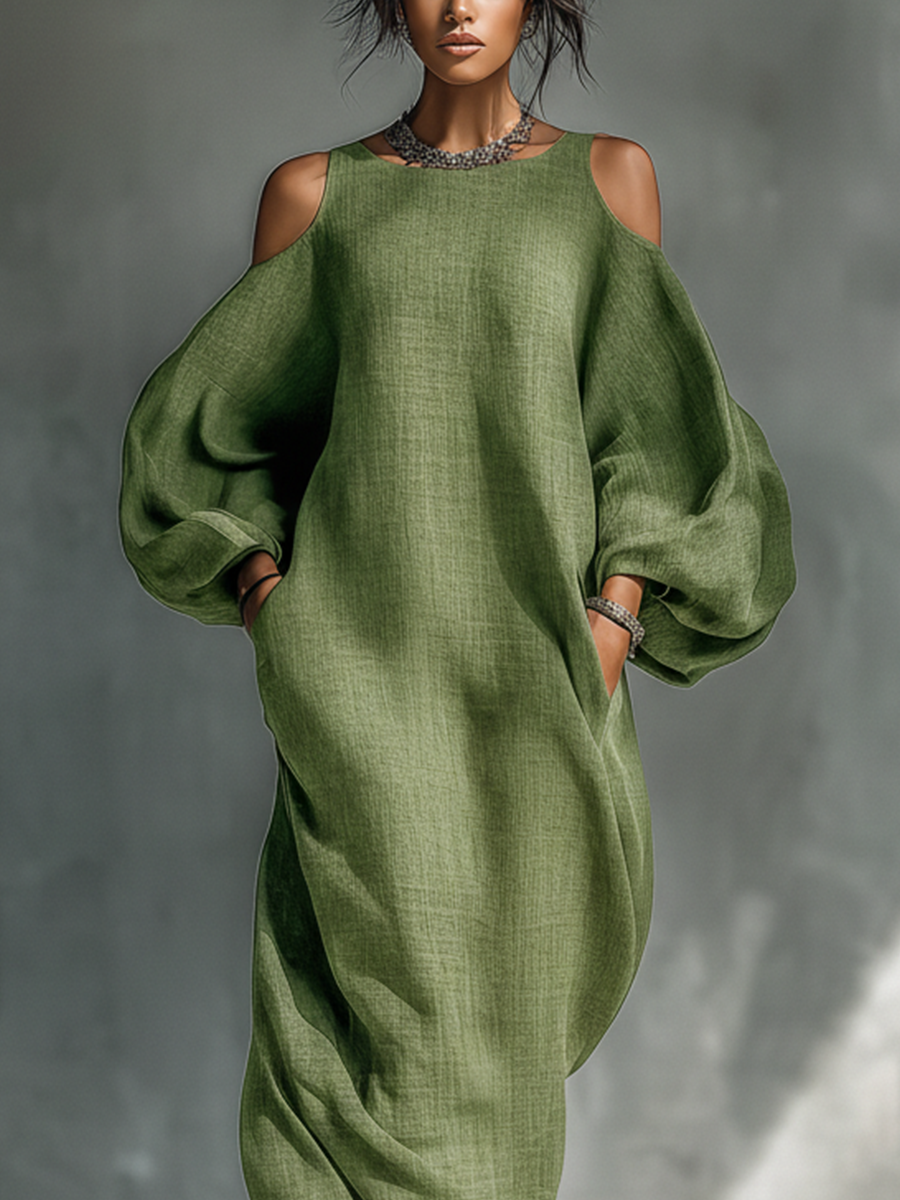Freya - Boho Women's Long Sleeve Wedding Guest Maxi Dress with Cold Shoulder Sleeves