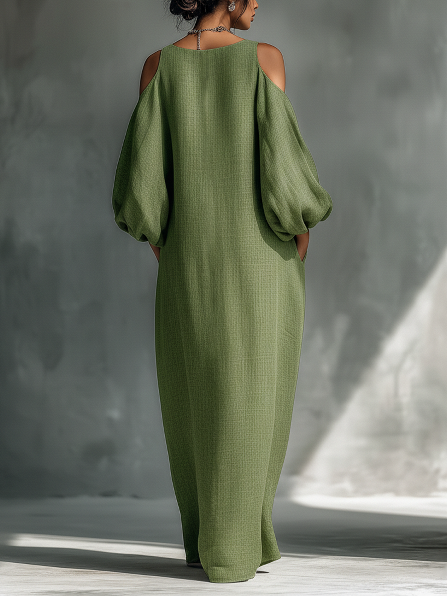 Freya - Boho Women's Long Sleeve Wedding Guest Maxi Dress with Cold Shoulder Sleeves