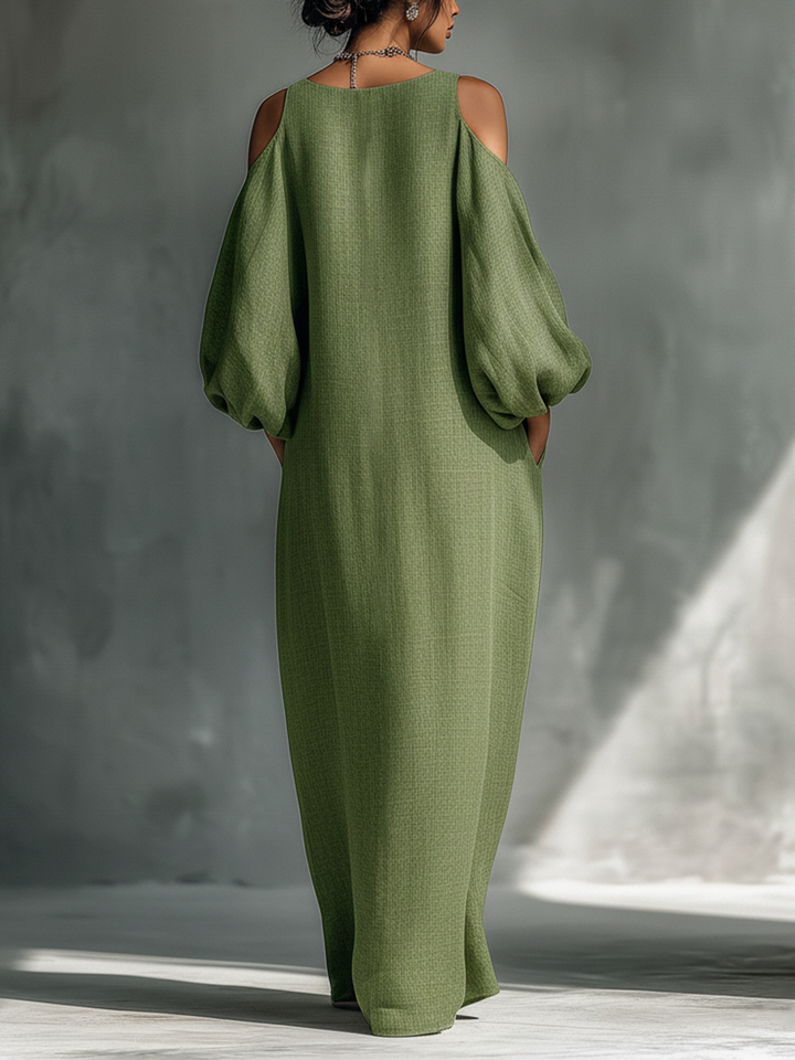 Freya - Boho Women's Long Sleeve Wedding Guest Maxi Dress with Cold Shoulder Sleeves