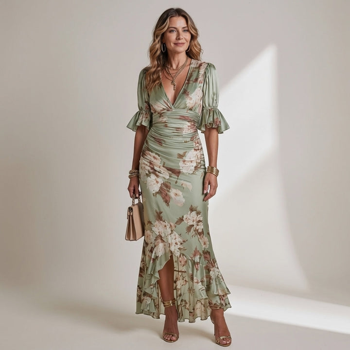 Freya - Boho Women's Maxi Dress with Ruffled Sleeves and V-Neck