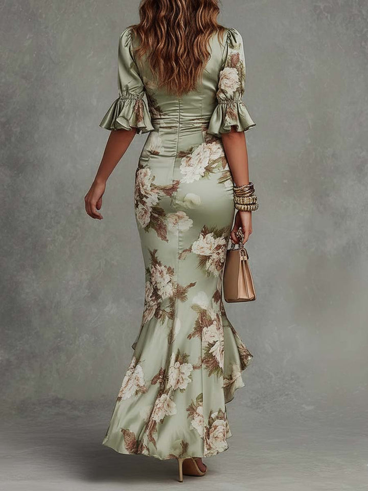 Freya - Boho Women's Maxi Dress with Ruffled Sleeves and V-Neck