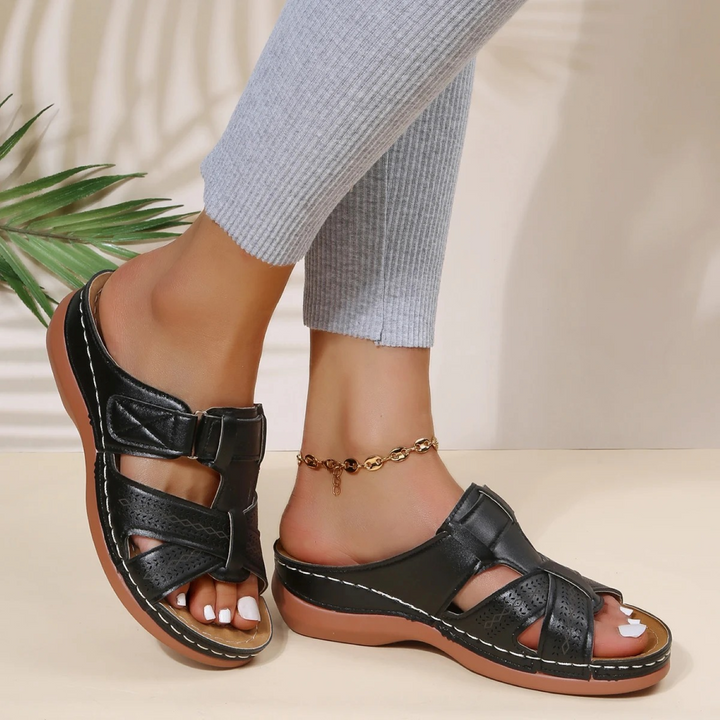 Freya - Casual Women's Orthopedic Sandals with Cut-Out Straps and Velcro Closure