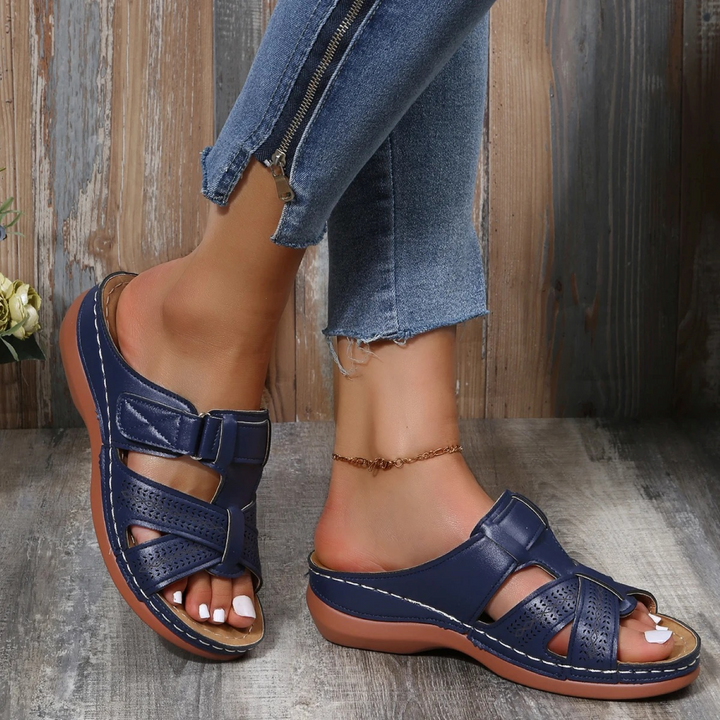 Freya - Casual Women's Orthopedic Sandals with Cut-Out Straps and Velcro Closure
