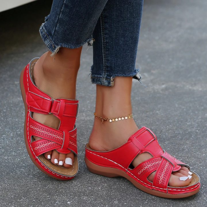 Freya - Casual Women's Orthopedic Sandals with Cut-Out Straps and Velcro Closure