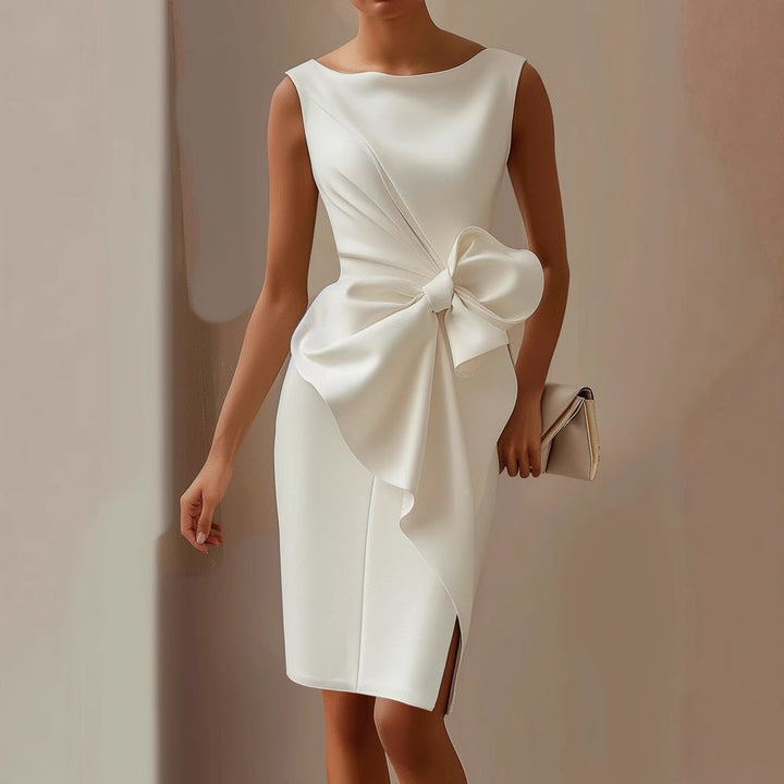Freya - Chic Women's Fall Wedding Guest Dress with Bow Waist and Front Slit