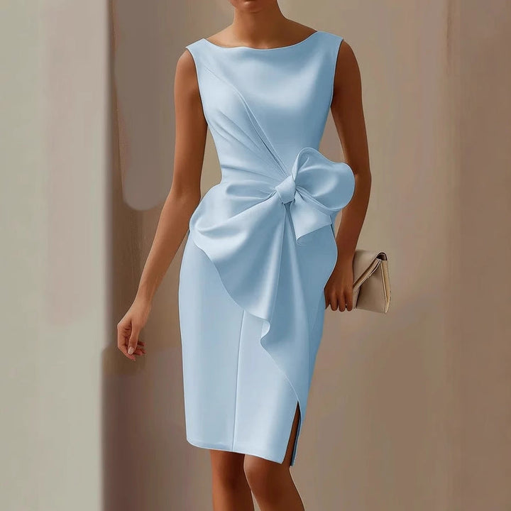 Freya - Chic Women's Fall Wedding Guest Dress with Bow Waist and Front Slit